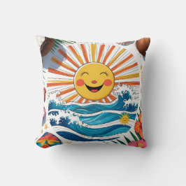 Here Comes the Sun – Boho Beach Vibes Throw Pillow クッション
