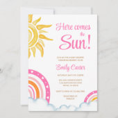 Here Comes the Sun Boho Rainbow Baby Shower 招待状 (正面)