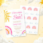 Here Comes the Sun Boho Rainbow Baby Shower 招待状