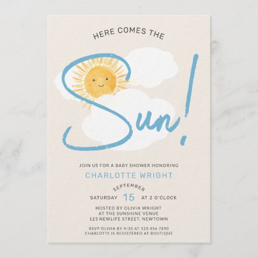 Here Comes The Sun Boy Baby Shower 招待状 (正面)