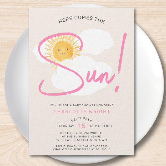 Here Comes The Sun Girl's Baby Shower 招待状
