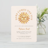Here Comes the Sun Modern Boho Sun Baby Shower 招待状 (スタンド正面)