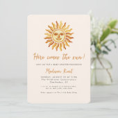 Here Comes the Sun Modern Boho Sun Baby Shower 招待状 (スタンド正面)