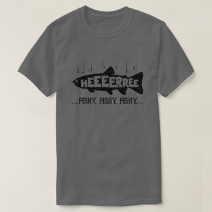 Here Fishy おもしろい Fish魚釣り恋人 Tシャツ