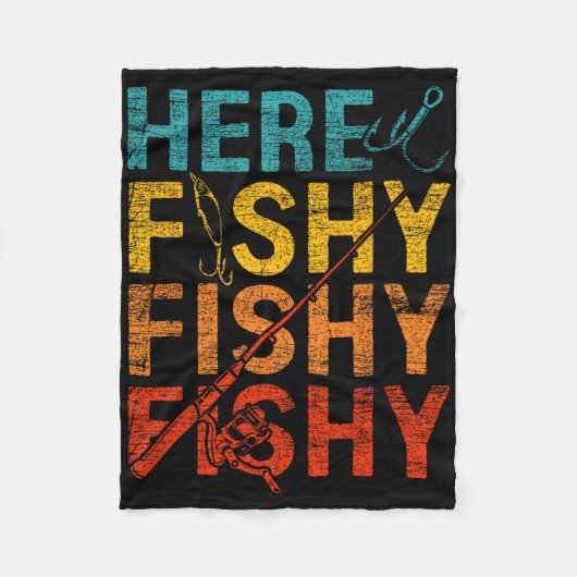 Here Fishy Fishy Fishy フリースブランケット (正面)