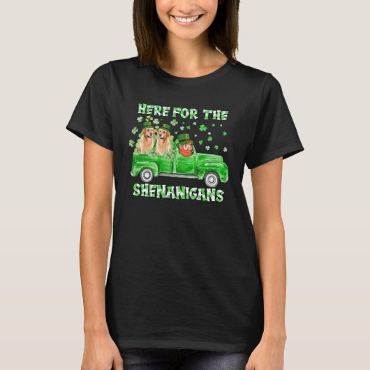 Here For The Shenanigans Golden Retriever St Patri Tシャツ (正面)