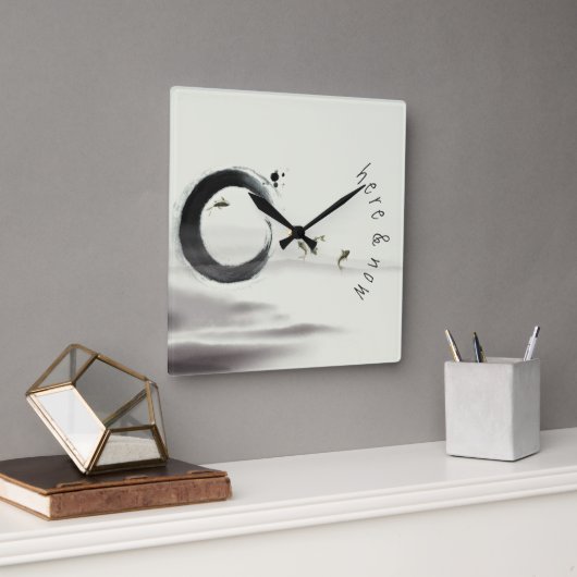 Here & Now / Zen Circle Ensoコイブラシ絵画ズ スクエア壁時計 (オフィス)