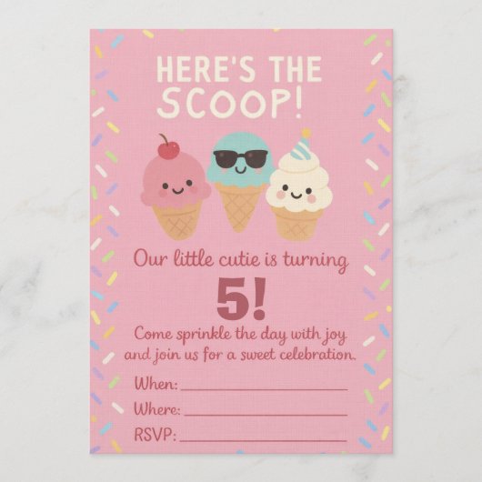 Here’s the Scoop Ice Cream Birthday Invite 招待状 (正面)