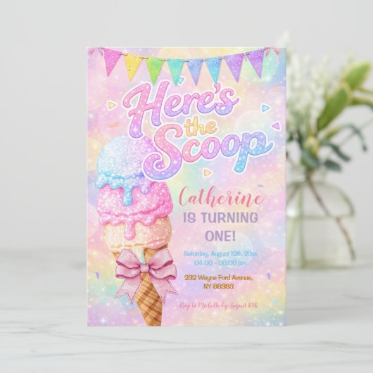 Here’s the Scoop Pastel Rainbow Glitter Birthday 招待状 (スタンド正面)
