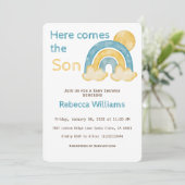 Here Son 来 Sunshine Blue Rainbow Baby Shower 招待状 (スタンド正面)