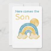 Here Son 来 Sunshine Blue Rainbow Baby Shower 招待状 (裏面)