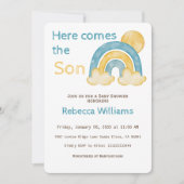 Here Son 来 Sunshine Blue Rainbow Baby Shower 招待状 (正面)