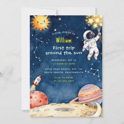 Here Space First Trip Around The Sun 1st Birthday 招待状 (正面)