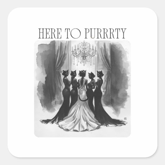 Here to Purrrty – Cat Bridal Party Bachelorette スクエアシール (正面)