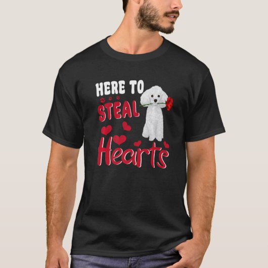 Here To Steal Hearts Funny Toy Poodle Dog Valentin Tシャツ (正面)