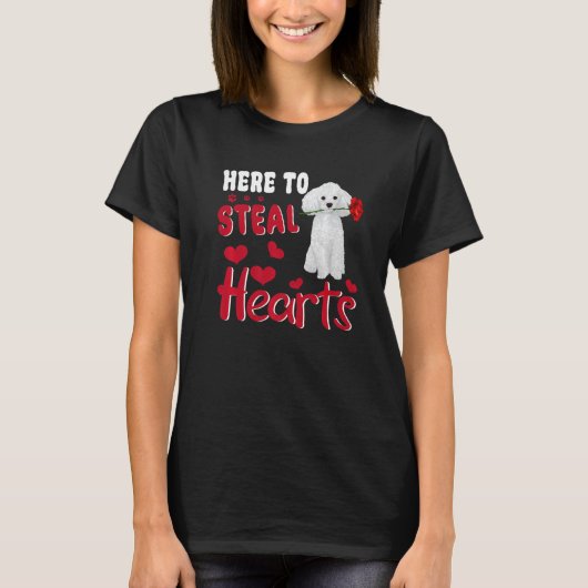 Here To Steal Hearts Funny Toy Poodle Dog Valentin Tシャツ (正面)