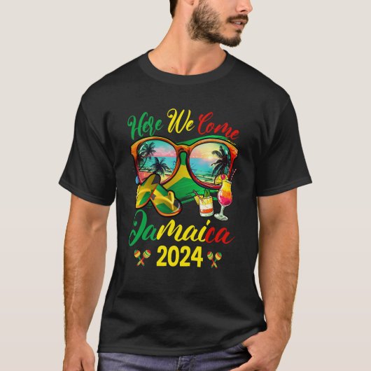 Here We 来 Jamaica 2024家族バケーションマッチング Tシャツ (正面)