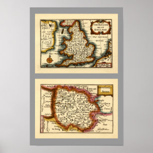Herefordshire郡地図、イギリス ポスター