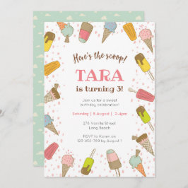 Heresスコップのアイスクリームの誕生日の招待 招待状