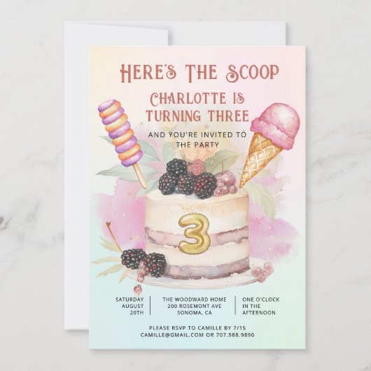 Here's The Scoop 3rd Birthday Ice Cream Party 招待状 (正面)