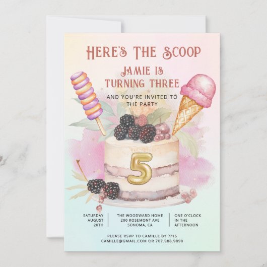 Here's The Scoop 5th Birthday Ice Cream Party 招待状 (正面)