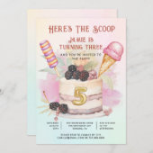 Here's The Scoop 5th Birthday Ice Cream Party 招待状 (正面/裏面)