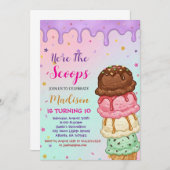 Here's the Scoop Girls Ice Cream Birthday 招待状 (正面/裏面)