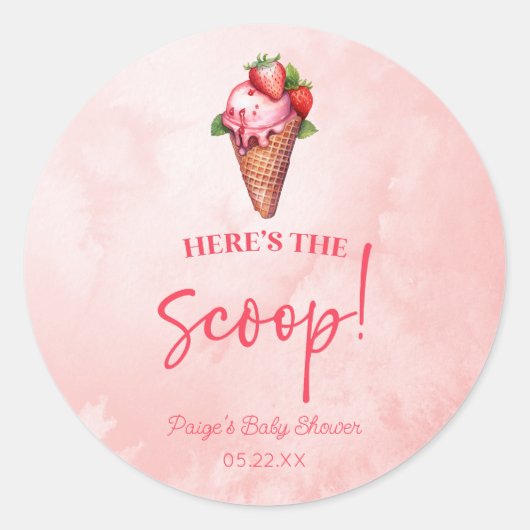 Heres The Scoop Ice Cream Baby Showerウェルカムサイン ラウンドシール (正面)