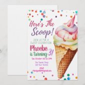 Here's The Scoop Ice Cream Birthday Invitation 招待状 (正面/裏面)