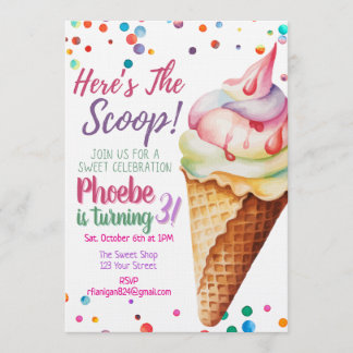 Here's The Scoop Ice Cream Birthday Invitation 招待状