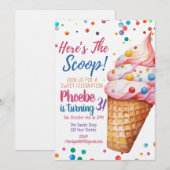 Here's The Scoop Ice Cream Birthday Invitation 招待状 (正面/裏面)