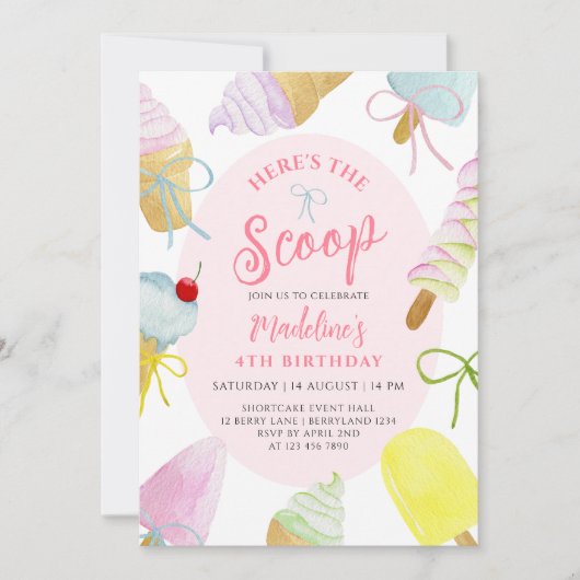 Here's the Scoop Ice Cream Birthday Party 招待状 (正面)