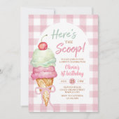 Here's The Scoop Ice Cream Bow 1st Birthday 招待状 (正面)