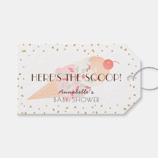 Here's the Scoop Ice Cream Pink Baby Shower ギフトタグ (正面(横))