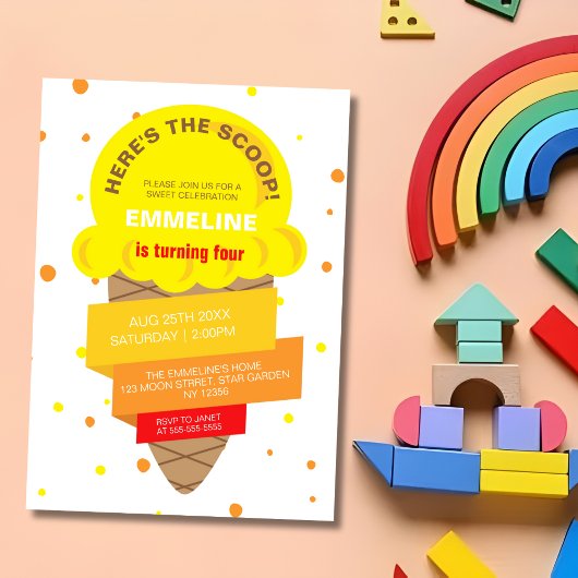 Here's The Scoop Ice Cream Sweet Birthday 招待状