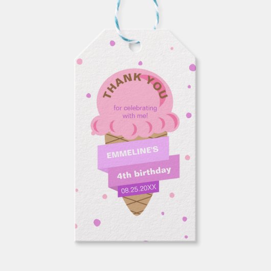 Here's The Scoop Ice Cream Sweet Pink Birthday ギフトタグ (正面)
