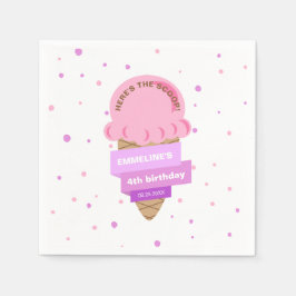 Here's The Scoop Ice Cream Sweet Pink Birthday スタンダードカクテルナプキン
