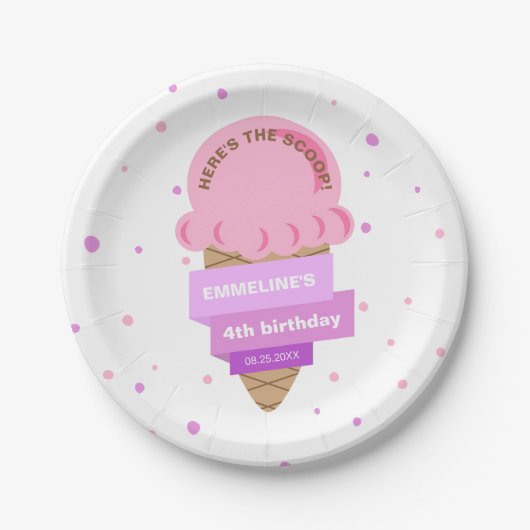 Here's The Scoop Ice Cream Sweet Pink Birthday ペーパープレート (正面)