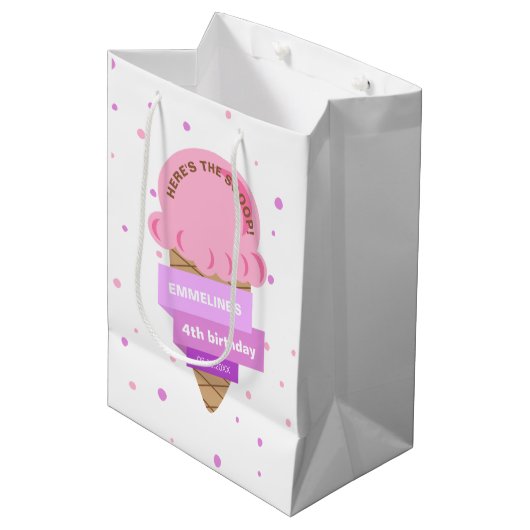 Here's The Scoop Ice Cream Sweet Pink Birthday ミディアムペーパーバッグ (正面アングル)