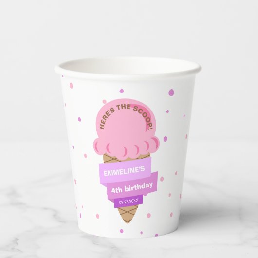 Here's The Scoop Ice Cream Sweet Pink Birthday 紙コップ (正面)