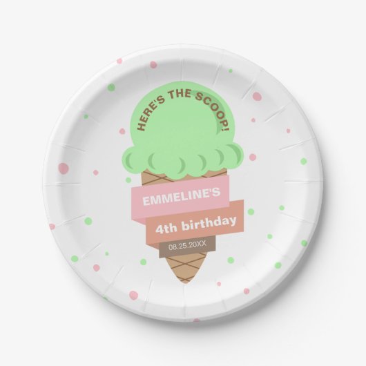 Here's The Scoop Mint Ice Cream Sweet Birthday ペーパープレート (正面)