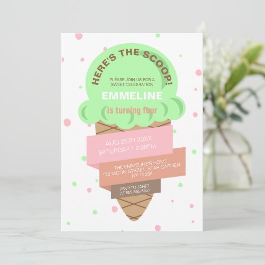 Here's The Scoop Mint Ice Cream Sweet Birthday 招待状 (スタンド正面)