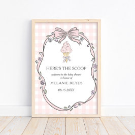 Here's the Scoop Pink Ice Cream Sundae Baby Shower ポスター