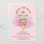 Here's The Scoop Twins 2nd Birthday Party Pink  招待状 (正面/裏面)