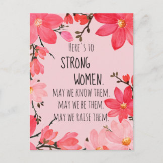 Here's to Strong Women Cherry Red & Pink Floral ポストカード