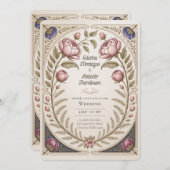 Heritage Art Nouveau Botanical Wedding Peonies 招待状 (正面/裏面)