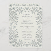Heritage Botanical Bows Frame Elegant Wedding 招待状 (正面/裏面)
