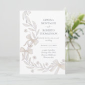 Heritage Botanical Ribbon Bow Elegant Neutral Wedd 招待状 (スタンド正面)