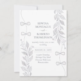 Heritage Botanical Ribbon Line Art Elegant Wedding 招待状