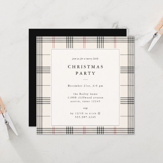 HERITAGE | Cream Tartan Christmas Party 招待状 (正面/裏面インサイチュ)